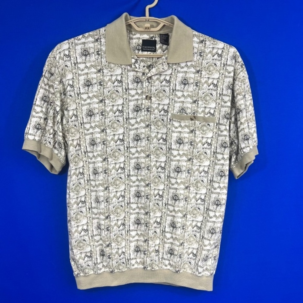 VINTAGE |•THOMPSON SHIRTMAKERS•| Vtg Polo Shirt Ribbed Bottom & Cuffs Size Large